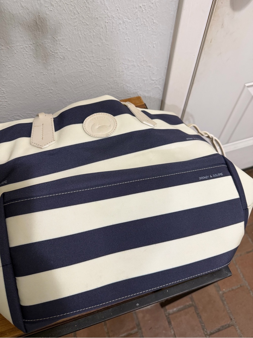 Dooney & Bourke Navy and Cream Striped Tote with Braided leather Handles - Picture 9 of 9
